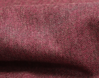 Dark Fuchsia Herringbone 100% Wool Tweed Fabric UK Made Cloth  **Sold By The Half-Metre** Not Harris - Beautiful British Made Wool Fabric!