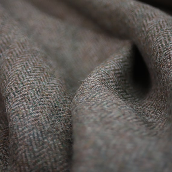 Khaki Herringbone 100% Wool Tweed Fabric UK Made Cloth sold - Etsy