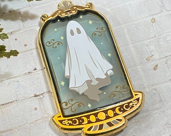 Vintage Ghost in a Jar Enamel Pin - 2" Tall, Translucent Enamel, Halloween, Spooky, Gothic, Flair