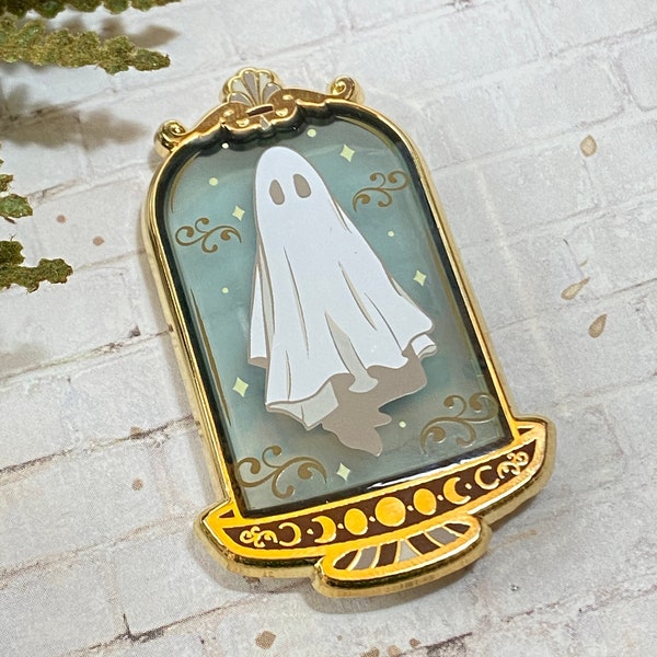 Vintage Ghost in a Jar Enamel Pin - 2" Tall, Translucent Enamel, Halloween, Spooky, Gothic, Flair