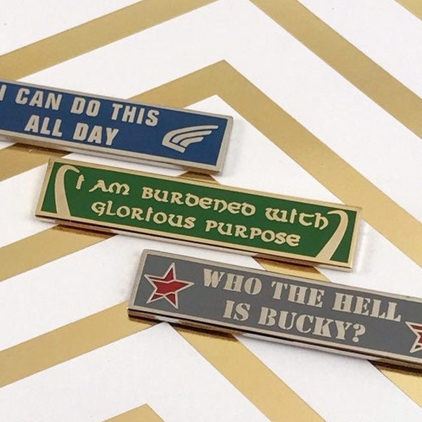 Marvel Quote Enamel Pin - Captain America, Loki, Bucky (2" Wide)