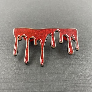 Halloween Drippy Blood, Green Slime, Black, Kawaii Pink 2 Wide Enamel Pin Choice Of Soild or Glitter Red Glitter