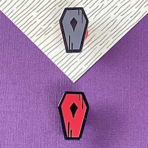 Gothic Vampire Coffin Halloween Hard Enamel Pins - .75&quot; Tall - Set of 2
