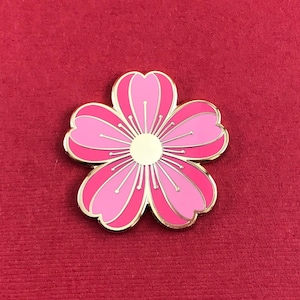 Pink Cherry Blossom Flower Lapel Pin, Japanese Sakura - 1.25&quot; Tall - Spring, Summer, Kawaii, Vegas