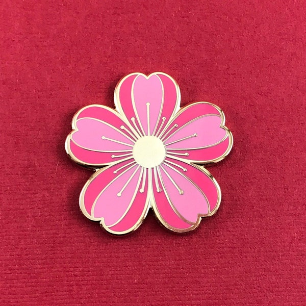 Pink Cherry Blossom Flower Lapel Pin, Japanese Sakura - 1.25" Tall - Spring, Summer, Kawaii, Vegas