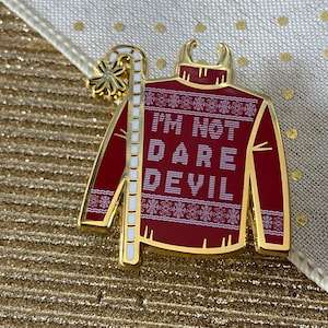 I&#39;m Not Daredevil Holiday Sweater Pin - Comic, Enamel Pin, Christmas