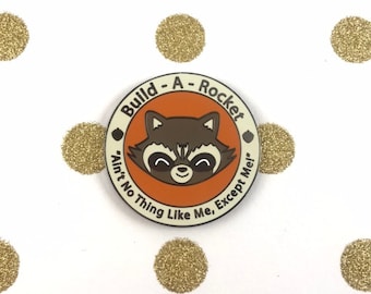 Rocket Raccoon - 1.5" Round Hard Enamel Comic Pin, Black Nickel Plating