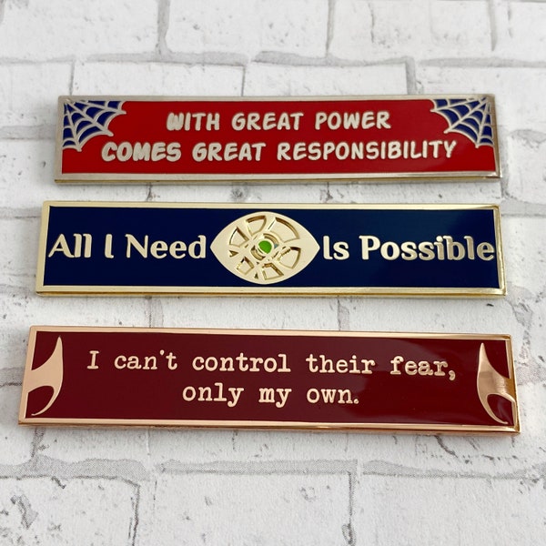 Quote Series 6 - Mindfulness 2" Hard Enamel Pin - Fear, Possibilities, Great Power, Responsibility, Wanda, Dr Strange, Peter, Multi, Madness