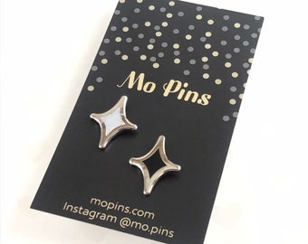 Silver Plated - Black and Glitter White Mini Stardust Lapel Pin Set - .75" - Cosmic Flair, Star, Space, Small Pins