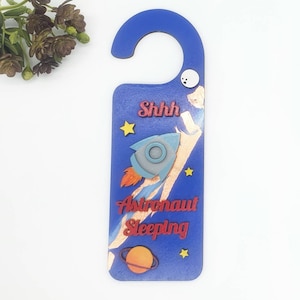 Space themed door hanger. Astronaut sleeping, do not disturb