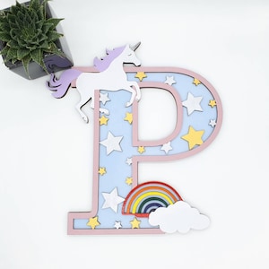 Personalized Unicorn Rainbow Letter: MDF Bedroom Wall Decor