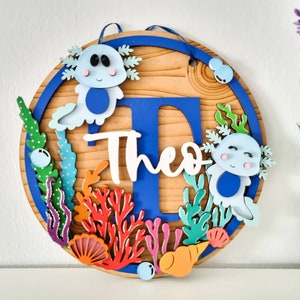 Personalised Axolotl wreath. Bedroom decoration / door sign / name plaque