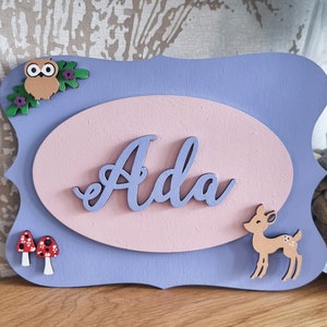 Personalised woodland door sign, name plate, door hanger. Children&#39;s room and nursery