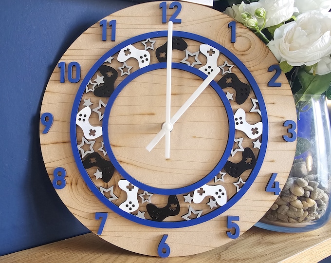 Gaming themed wall clock. Bedroom, nursery art, time teller.