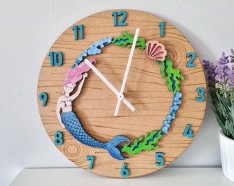 Mermaid, under the sea themed clock. Wall art, time teller.