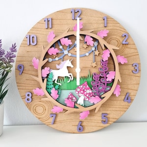 3D unicorn wall clock. Magical bedroom decoration