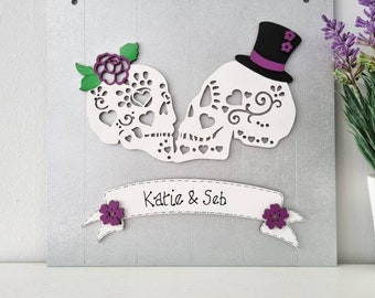 mexican day of the dead skulls wedding/anniversary wall hanging