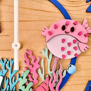 Jelly Fish & Puffer Fish Under the Sea Themed Clock. Wall Art, Time ...