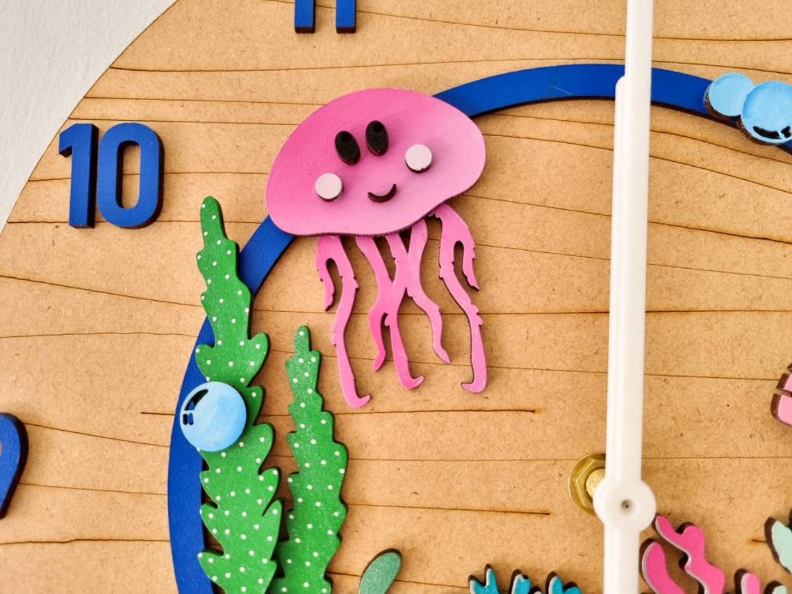 Jelly Fish & Puffer Fish Under the Sea Themed Clock. Wall Art, Time ...