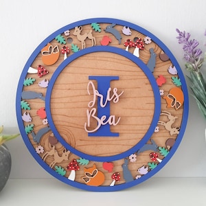 Placa circular personalizada con animales del bosque. Decoración de pared, placa para puerta.