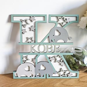 Personalised elephant door/wall sign letter. Jungle, safari Bedroom decoration initial