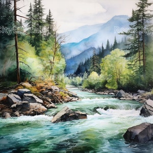 Watercolor Oregon River 4 Pack DIGITAL PRINTS