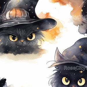 Black Cat Witch Hat Seamless DIGITAL PRINT