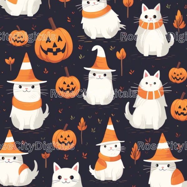 White Cats with Wiches Hats DIGITAL PRINT