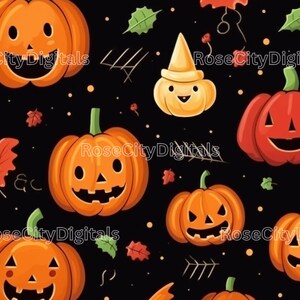 Halloween Pumpkins Seamless Background DIGITAL PRINT