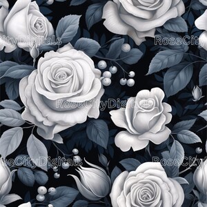 Grey Roses Seamless DIGITAL PRINT
