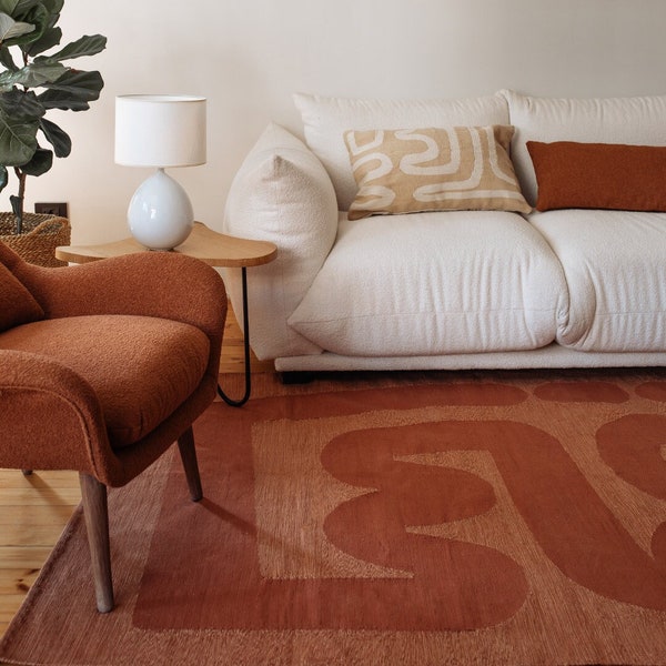 Terra Cotta Flatwoven Kilim Rug | Area Accent Runner Rugs | 2x3 5x7 8x10 | Living Room Bedroom Modern Home Decor Aesthetic | Cotton | Sale