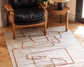 Modern Contemporary Flatwoven Kilim Rug | Beige Area Accent Runner Rugs | Cotton | Abstract Living Room | 2x3 5x8 8x10 low pile rug