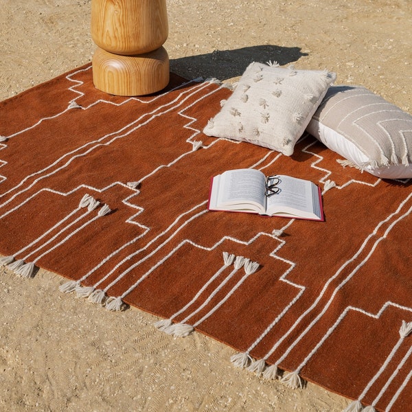 Brown Flatweave Wool Rug | Living Room Rug | Wool Carpet | Modern Boho | Scandinavian Texture Rug | Area Rug Runner 3x5 5x8 8x10 9x12