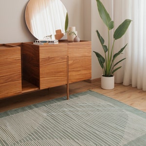 Large Kilim Area Rug for Living Room Aesthetic | Flatwoven Modern Scandinavian Low Pile Art Deco Rugs | Mint Green Cotton | 2x3 4x6 5x8 8x10