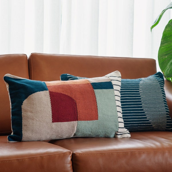 Colorful Contemporary Kilim Throw Pillow | Color Block Decorative Pillowcase Set | Cotton Pillow Cover for Sofa Bed | Art Deco | Lumbar Cute