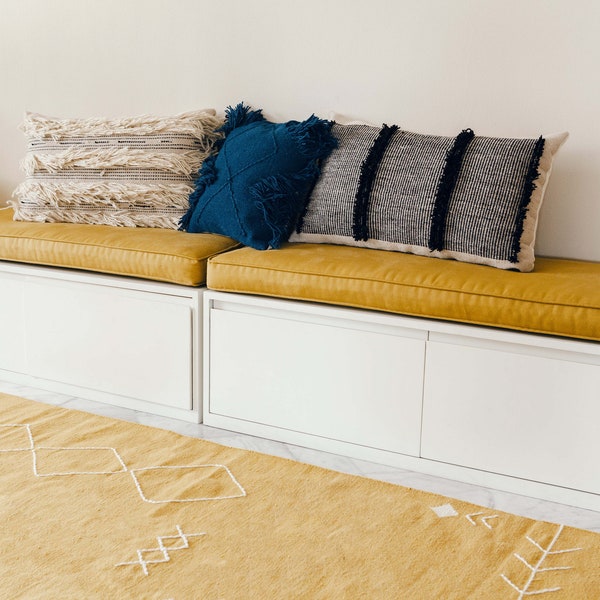 Yellow Scandinavian Kilim Area Rug | Flatwoven Low Pile Accent Rugs | Wool | Living Room Bedroom Aesthetic 2x3 5x8 6x9 8x10 | Modern Simple