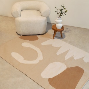 Abstract flatwoven handmade wool Kilim Carpet Rug Beige Brown Off White Living Bedroom 5x8 8x10 Modern Southwestern Area Accent Art Hazel image 1