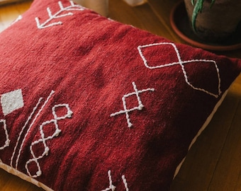 Burgundy Stitch handmade kilim pillow cover; bohemian; embroidered pillow; pillowcases; floor pillow; decorative throw pillow; 20x20 26x26
