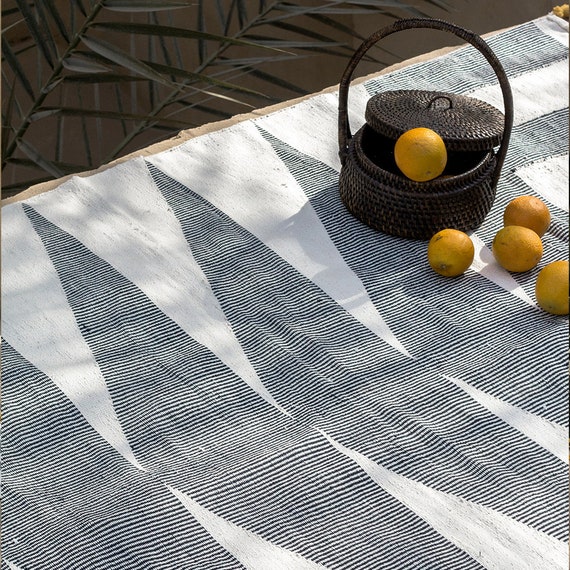 8x10 Kilim Rug Black and White | Rugs for Living Bedroom Aesthetic | Cotton Flatwoven Area Bedside Hallway Runner | 2x3 5x8 9x12 | Low Pile