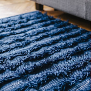 Shaggy Blue Flatwoven Kilim Rug | Large Area Rug Runner | Accent Rugs for Living Room and Bedroom | 5x8 8x10 9x12 Boho Handwoven Wool Carpet