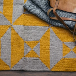 Grey Yellow flatwoven wool kilim rug; Southwestern Contemporary; Mustard Gray; Area Accent Runner; 2x3 5x8 8x10; Living room rug carpet