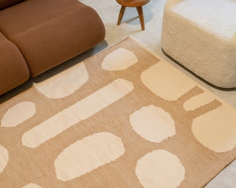 Abstract Rug Living Room | Wool Kilim Rug | Southwestern Rug | Light Brown Flatwoven Rug | Cute Rugs Aesthetic | Living Room Decor | 8x10