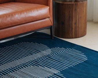 Blue Archways flatwoven cotton kilim rug; Area Accent Runner; Art Deco; 8x10 5x8 9x12; Scandinavian Ancient Egypt; Indigo; Living Room Decor