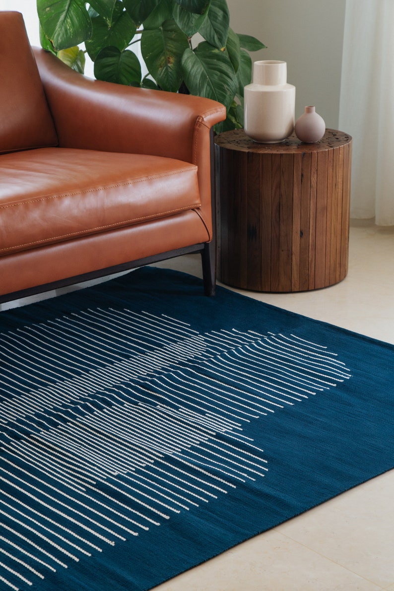 Blue Archways flatwoven cotton kilim rug Area Accent Runner Etsy