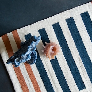 Bathroom Bath Mat Rug | Trendy Aesthetic Cute Bathmat Runner | Blue Orange | Soft Cotton Machine Washable | Shower Tub Sink | Holiday Sale