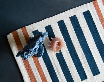 Bathroom Bath Mat Rug | Trendy Aesthetic Cute Bathmat Runner | Blue Orange | Soft Cotton Machine Washable | Shower Tub Sink | Holiday Sale