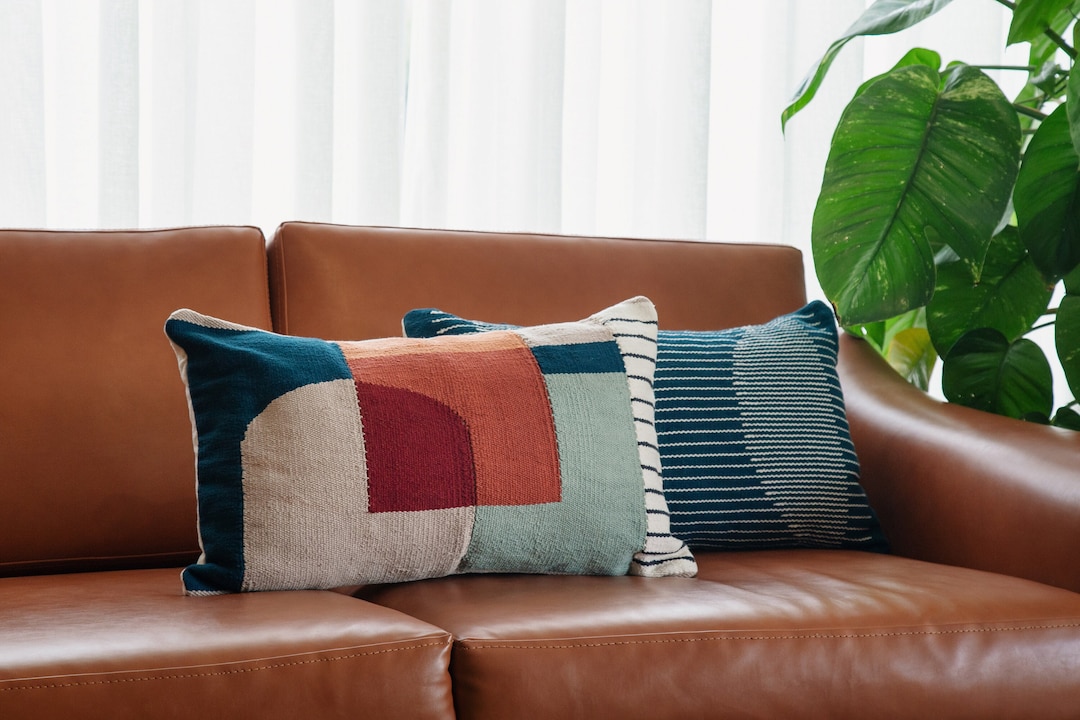 Brown Couch With Colorful Pattern Pillows/ Velcro Couch Cushions for Sale  in Bowling Green, OH - OfferUp