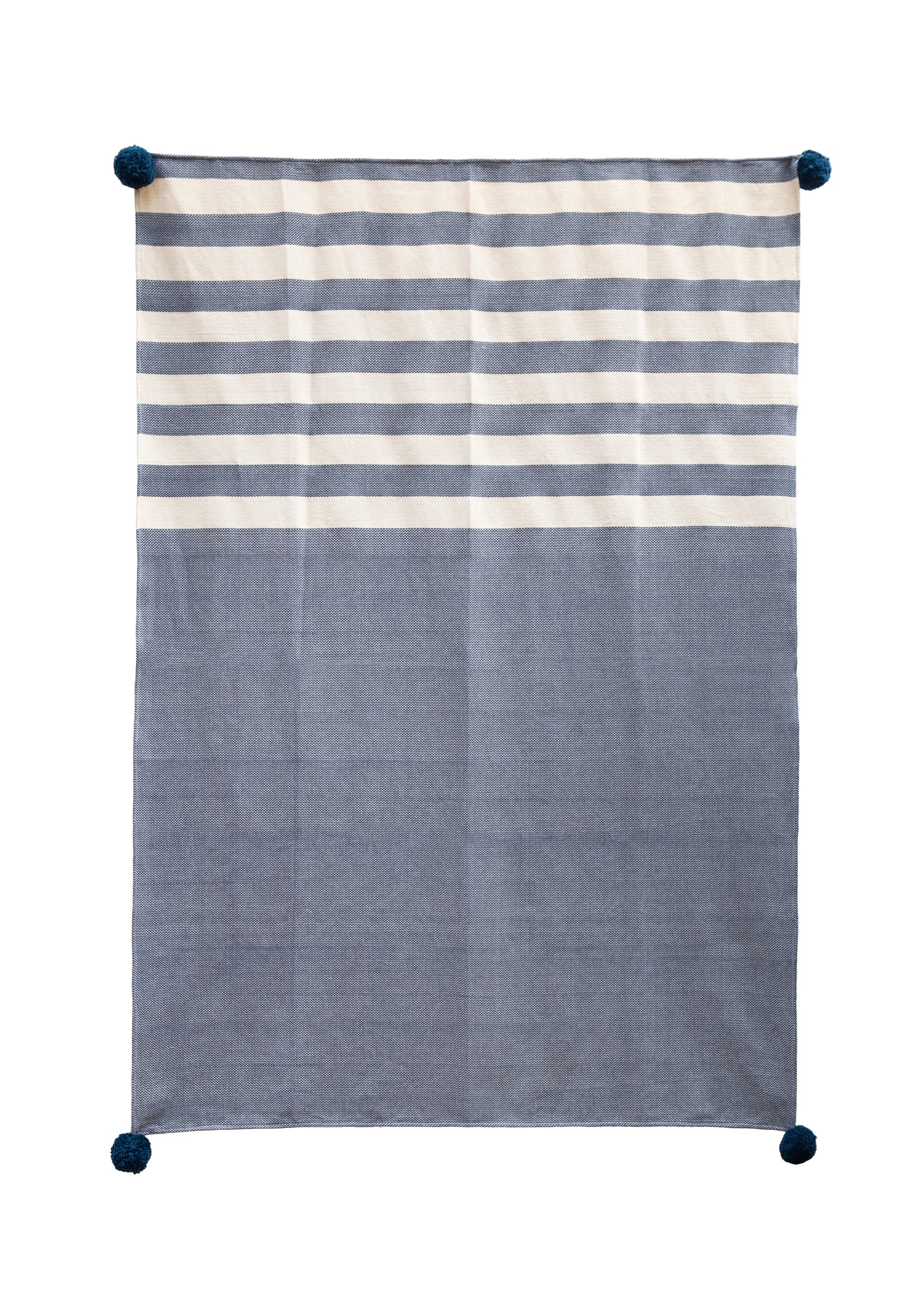 Cotton Blue w White Stripe Throw Sofa Bed Throw Rug Blanket 130x170cm 