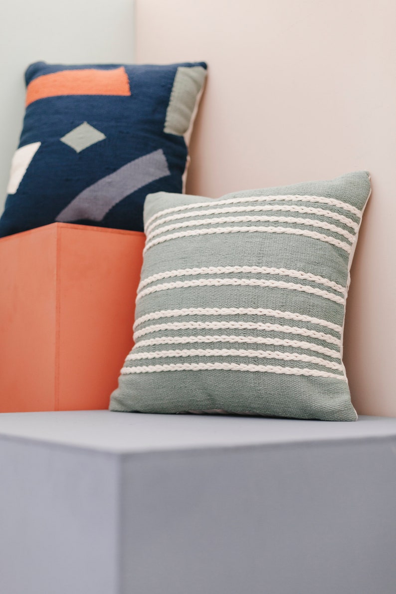 Terrazzo handmade kilim floor cushion cover 26x26 20x20 cotton woven throw pillow blue pillowcase living room decor gifts for her boho image 2