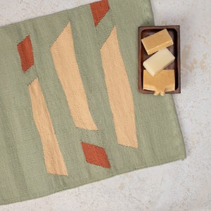 Lime Cream Handwoven Bathmat | Soft Cotton Shower Bath Mat Runner | Funky Flatwoven Toilet Sink Runner | Cute Doorstep Kilim Rug | 26x20 2x3